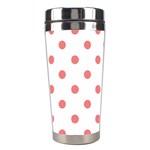 Polka Dots - Coral Pink on White Stainless Steel Travel Tumbler