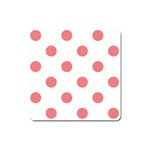 Polka Dots - Coral Pink on White Magnet (Square)