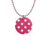 Polka Dots - White on Dark Pink 1  Button Necklace