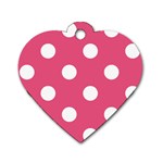 Polka Dots - White on Dark Pink Dog Tag Heart (One Side)