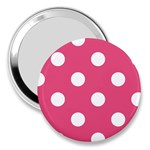 Polka Dots - White on Dark Pink 3  Handbag Mirror