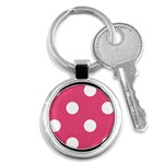 Polka Dots - White on Dark Pink Key Chain (Round)