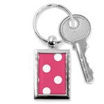Polka Dots - White on Dark Pink Key Chain (Rectangle)