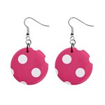 Polka Dots - White on Dark Pink 1  Button Earrings