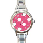 Polka Dots - White on Dark Pink Round Italian Charm Watch