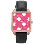 Polka Dots - White on Dark Pink Rose Gold Leather Watch