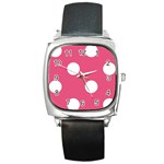 Polka Dots - White on Dark Pink Square Metal Watch