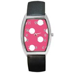 Polka Dots - White on Dark Pink Barrel Style Metal Watch