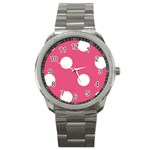 Polka Dots - White on Dark Pink Sport Metal Watch