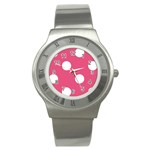Polka Dots - White on Dark Pink Stainless Steel Watch
