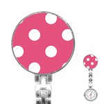 Polka Dots - White on Dark Pink Stainless Steel Nurses Watch
