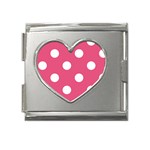 Polka Dots - White on Dark Pink Mega Link Heart Italian Charm (18mm)