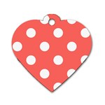 Polka Dots - White on Pastel Red Dog Tag Heart (One Side)