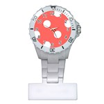 Polka Dots - White on Pastel Red Nurses Watch