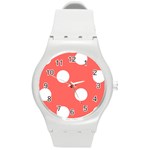 Polka Dots - White on Pastel Red Round Plastic Sport Watch (M)