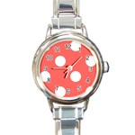 Polka Dots - White on Pastel Red Round Italian Charm Watch
