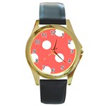 Polka Dots - White on Pastel Red Round Gold Metal Watch
