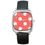 Polka Dots - White on Pastel Red Square Metal Watch