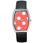 Polka Dots - White on Pastel Red Barrel Style Metal Watch