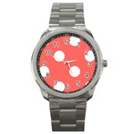 Polka Dots - White on Pastel Red Sport Metal Watch