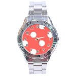 Polka Dots - White on Pastel Red Stainless Steel Analogue Watch