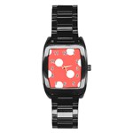 Polka Dots - White on Pastel Red Stainless Steel Barrel Watch