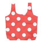 Polka Dots - White on Pastel Red Full Print Recycle Bag (L)