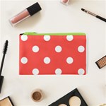 Polka Dots - White on Pastel Red Canvas Cosmetic Bag (XS)