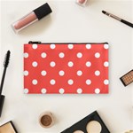 Polka Dots - White on Pastel Red Cosmetic Bag (S)