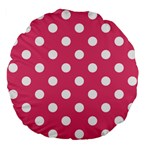 Polka Dots - White on Dark Pink Large 18  Premium Flano Round Cushion