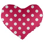 Polka Dots - White on Dark Pink Large 19  Premium Heart Shape Cushion