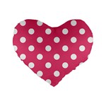Polka Dots - White on Dark Pink Standard 16  Premium Heart Shape Cushion