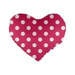 Polka Dots - White on Dark Pink Standard 16  Premium Flano Heart Shape Cushion