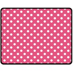 Polka Dots - White on Dark Pink Double Sided Fleece Blanket (Medium) (Two Sides)