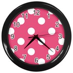Polka Dots - White on Dark Pink Wall Clock (Black)