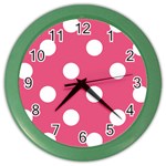 Polka Dots - White on Dark Pink Color Wall Clock