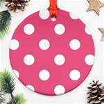 Polka Dots - White on Dark Pink Round Ornament (Two Sides)