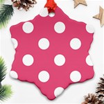 Polka Dots - White on Dark Pink Snowflake Ornament (Two Sides)