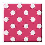 Polka Dots - White on Dark Pink Tile Coaster