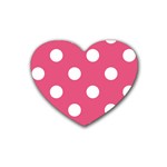 Polka Dots - White on Dark Pink Rubber Coaster (Heart)