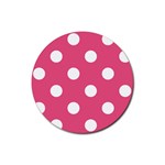 Polka Dots - White on Dark Pink Rubber Coaster (Round)