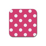 Polka Dots - White on Dark Pink Rubber Coaster (Square)
