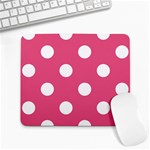 Polka Dots - White on Dark Pink Large Mousepad