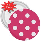 Polka Dots - White on Dark Pink 3  Button (10 pack)