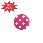 Polka Dots - White on Dark Pink 1  Mini Magnet (100 pack)