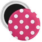 Polka Dots - White on Dark Pink 3  Magnet