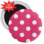 Polka Dots - White on Dark Pink 3  Magnet (10 pack)