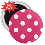 Polka Dots - White on Dark Pink 3  Magnet (100 pack)