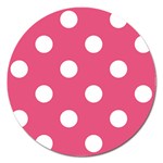 Polka Dots - White on Dark Pink Magnet 5  (Round)