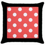 Polka Dots - White on Pastel Red Throw Pillow Case (Black)
